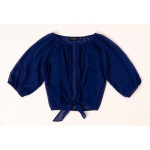 Kidpik Girls Button Front‎ Tie-Waist Top Blouse Shirt Blue XL Extra Large